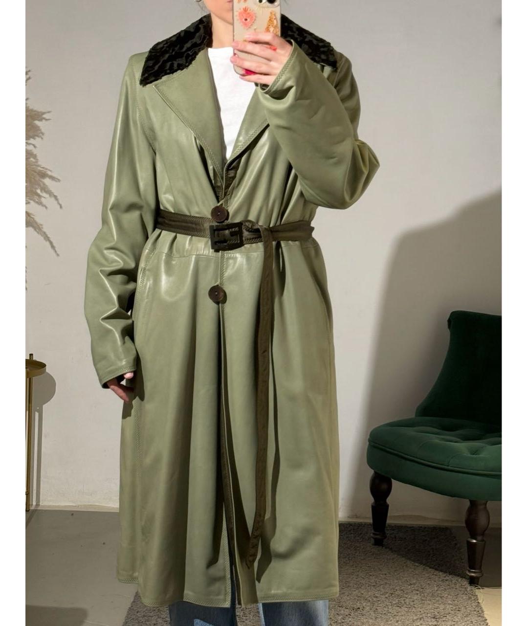 FENDI Хаки кожаное пальто, фото 5