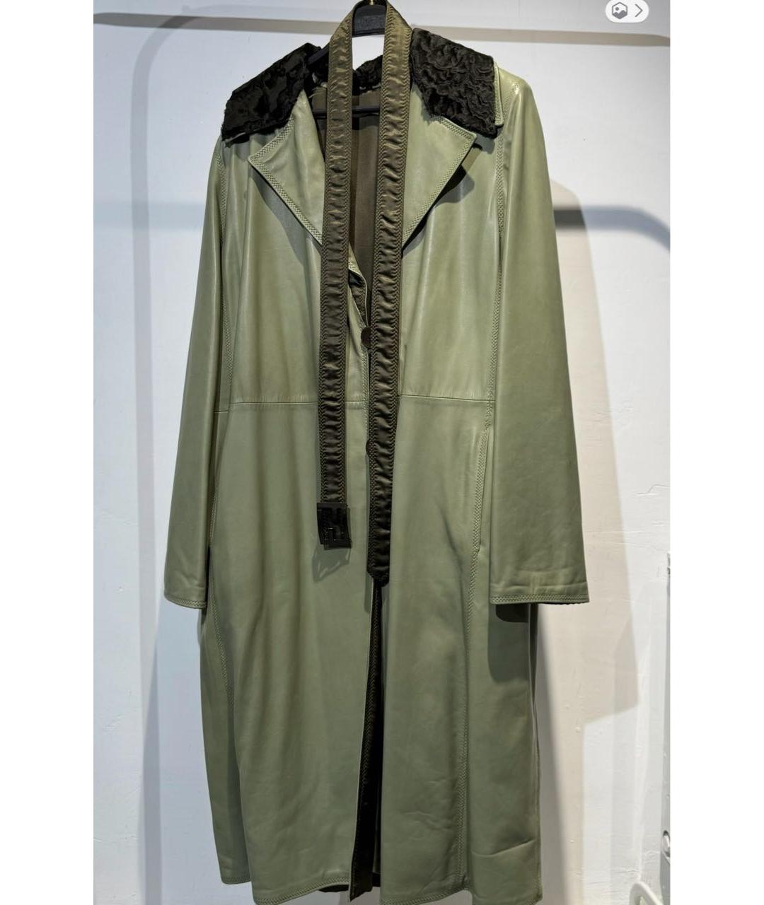 FENDI Хаки кожаное пальто, фото 8