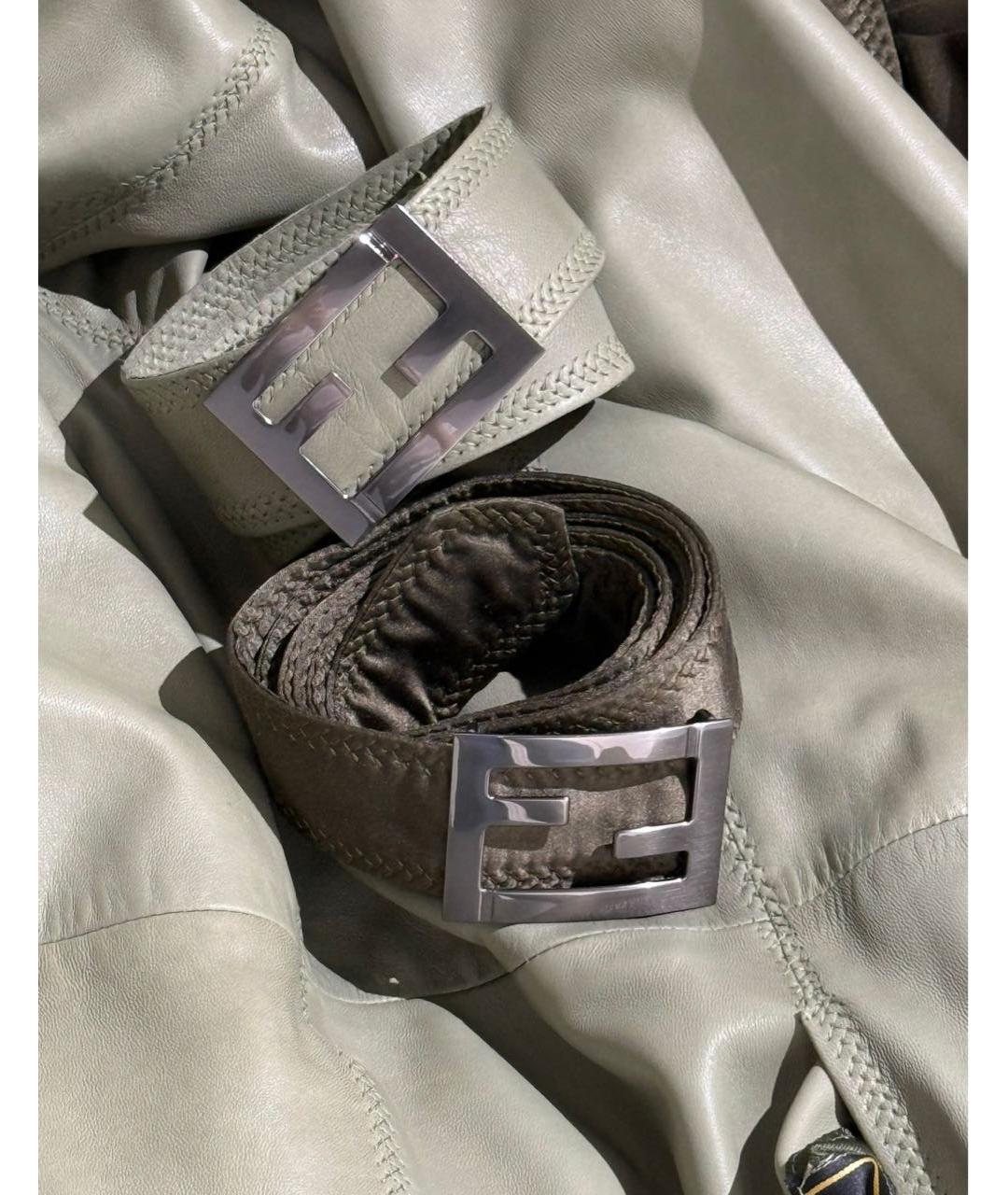 FENDI Хаки кожаное пальто, фото 4