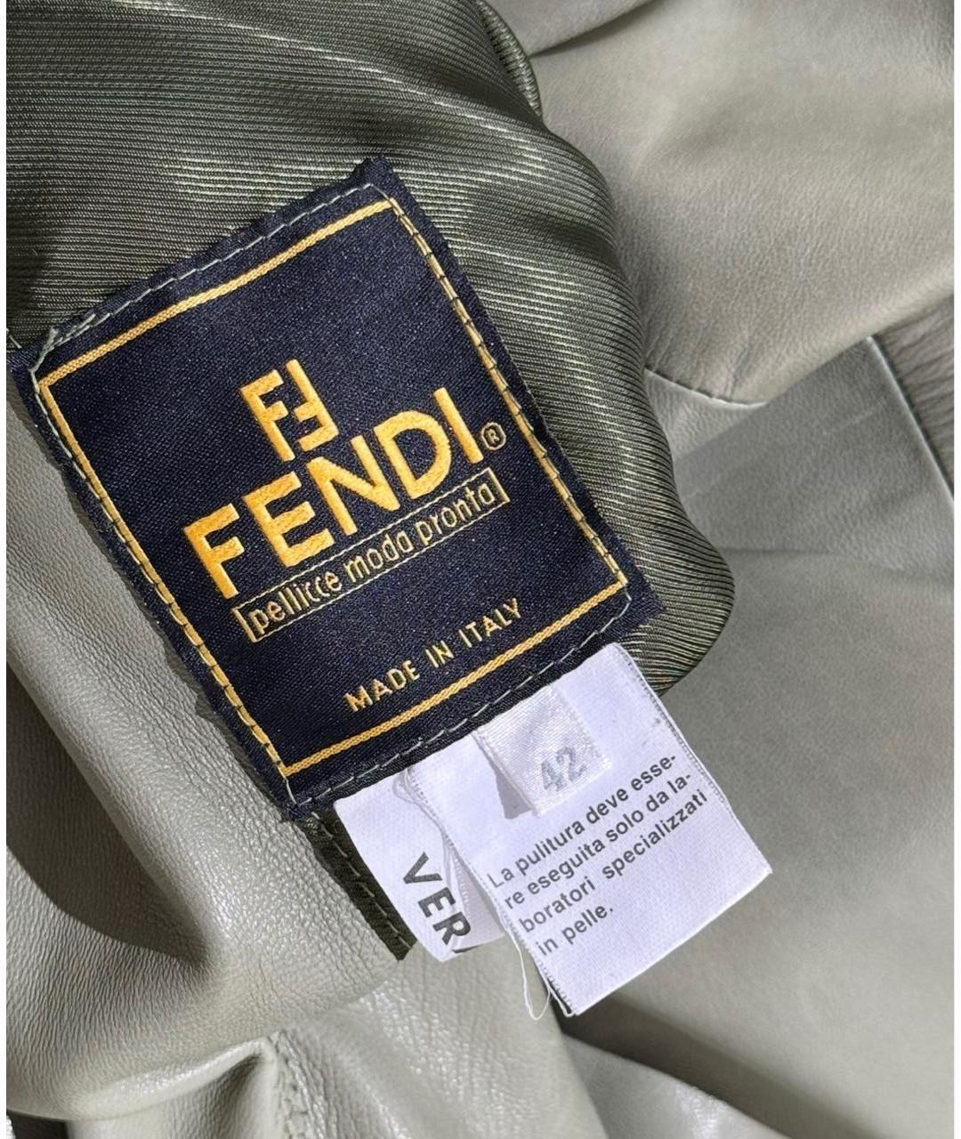 FENDI Хаки кожаное пальто, фото 3