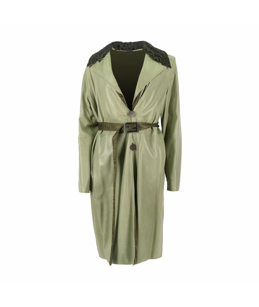 FENDI Хаки кожаное пальто, фото 1