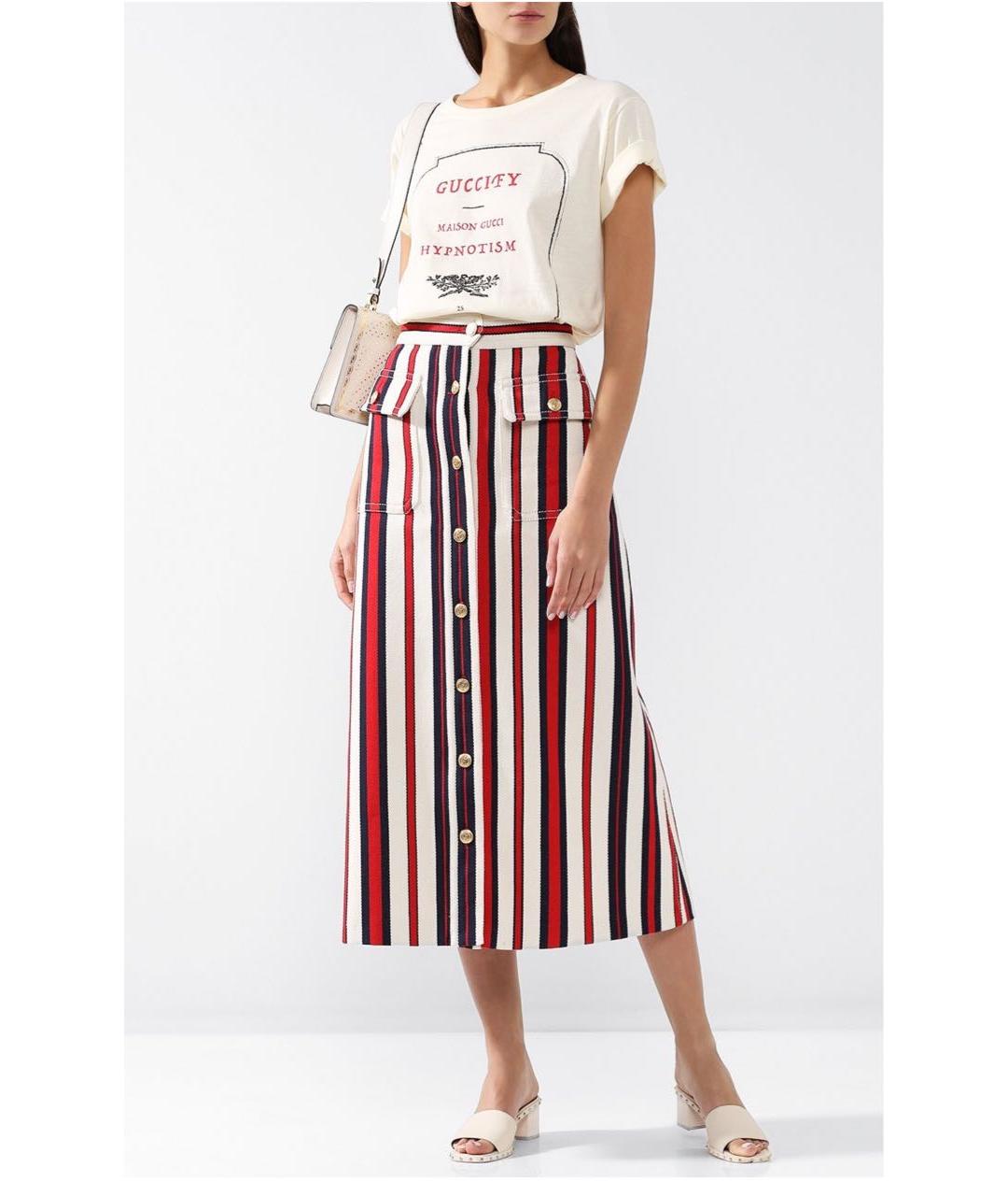 GUCCI Белая хлопковая юбка миди, фото 2