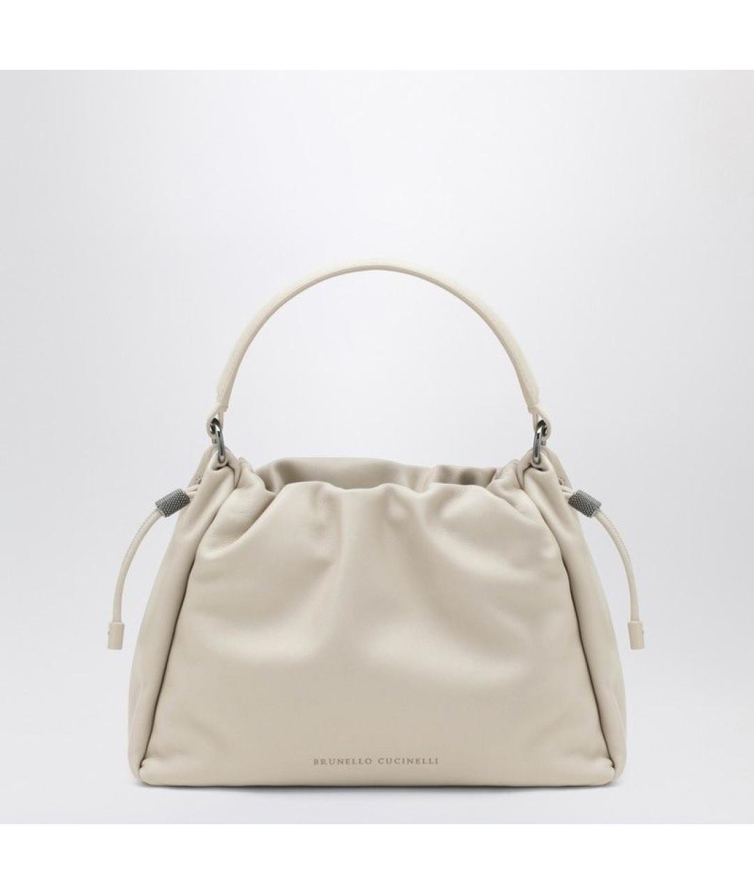 BRUNELLO CUCINELLI Белая кожаная сумка с короткими ручками, фото 3