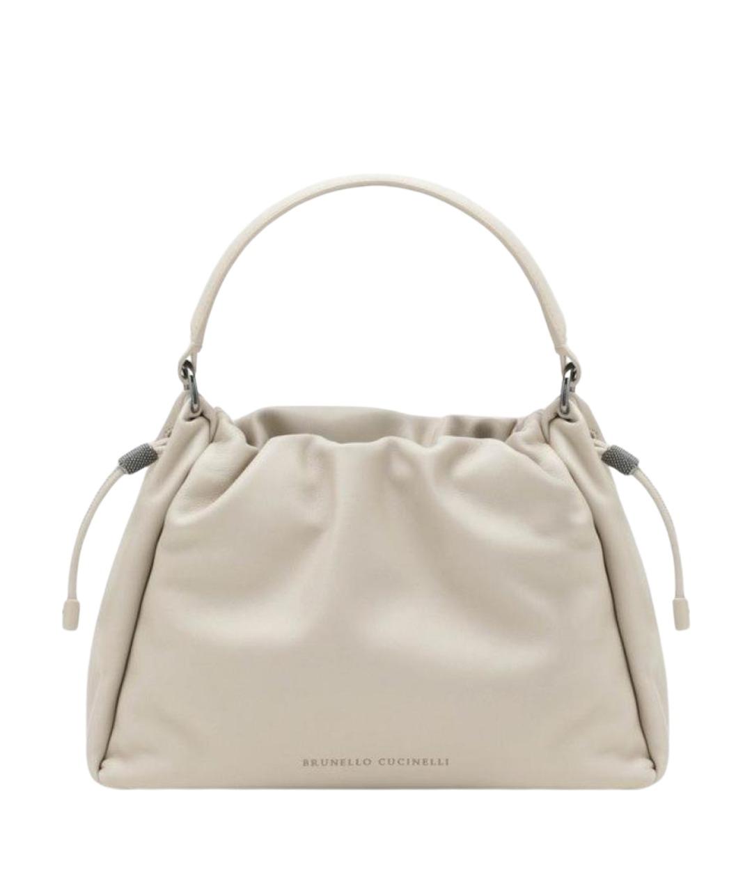 BRUNELLO CUCINELLI Белая кожаная сумка с короткими ручками, фото 1