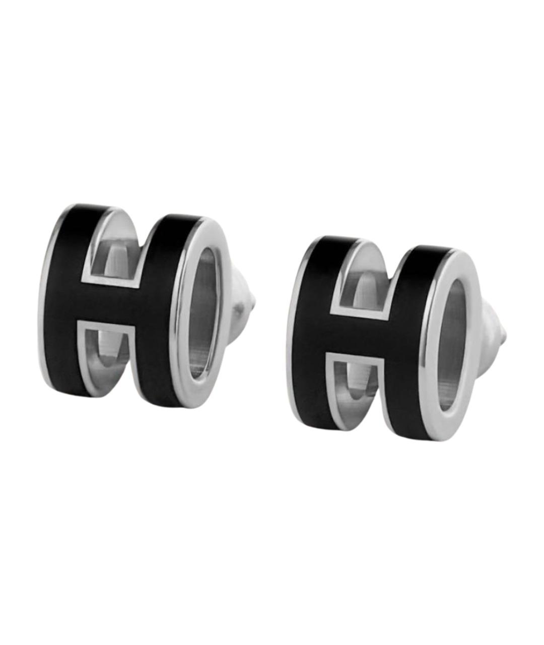 HERMES Черные металлические серьги, фото 1
