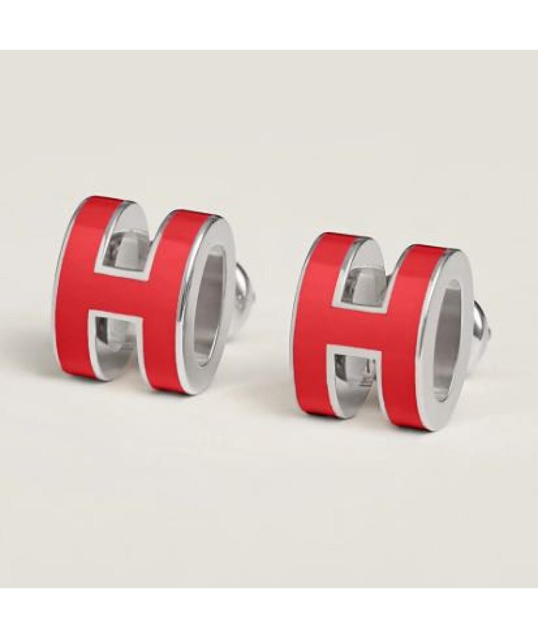 HERMES Красные металлические серьги, фото 2