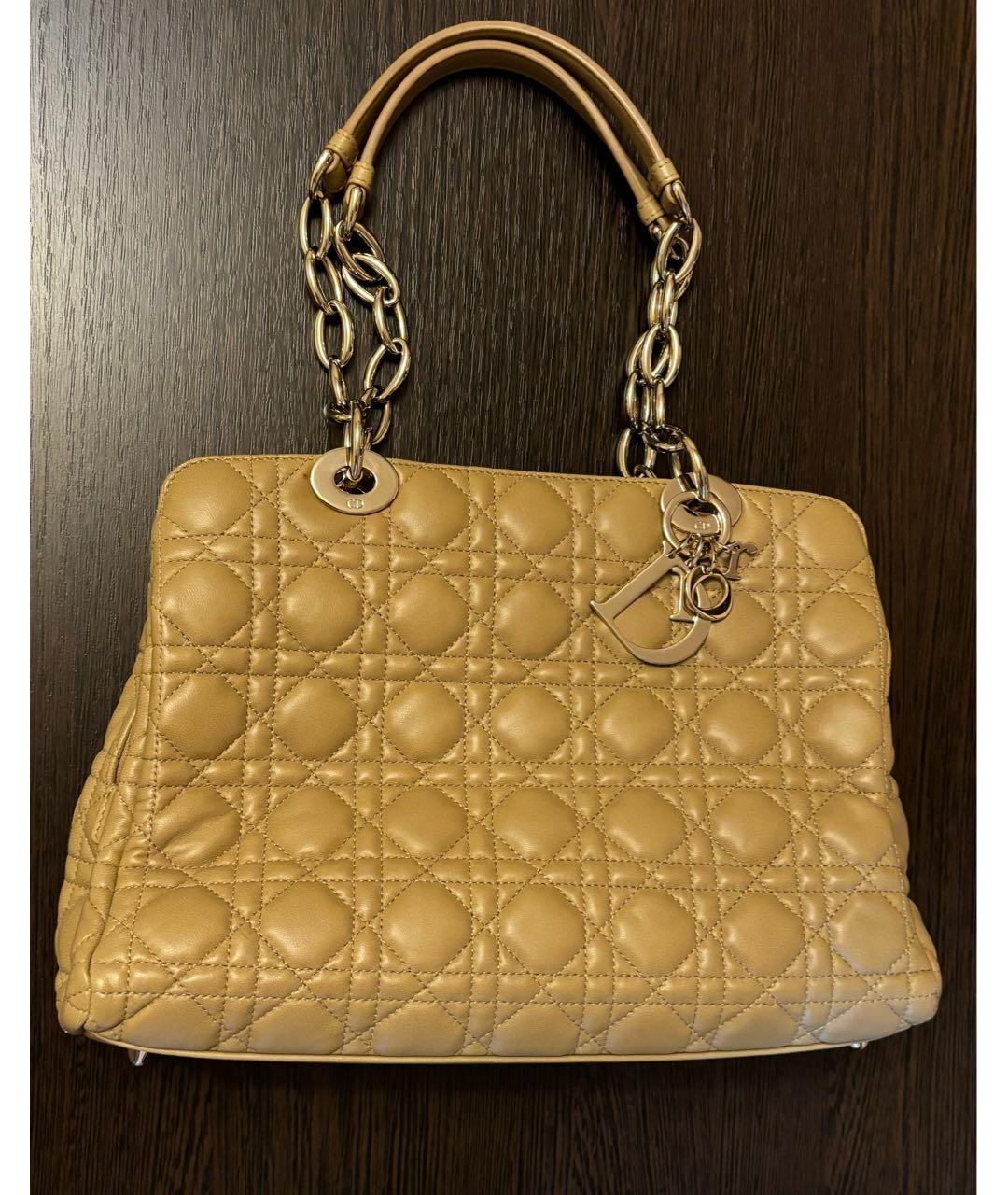 CHRISTIAN DIOR Бежевая кожаная сумка тоут, фото 2