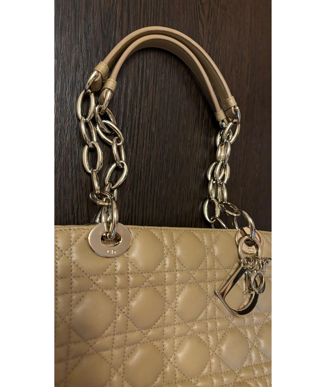 CHRISTIAN DIOR Бежевая кожаная сумка тоут, фото 3