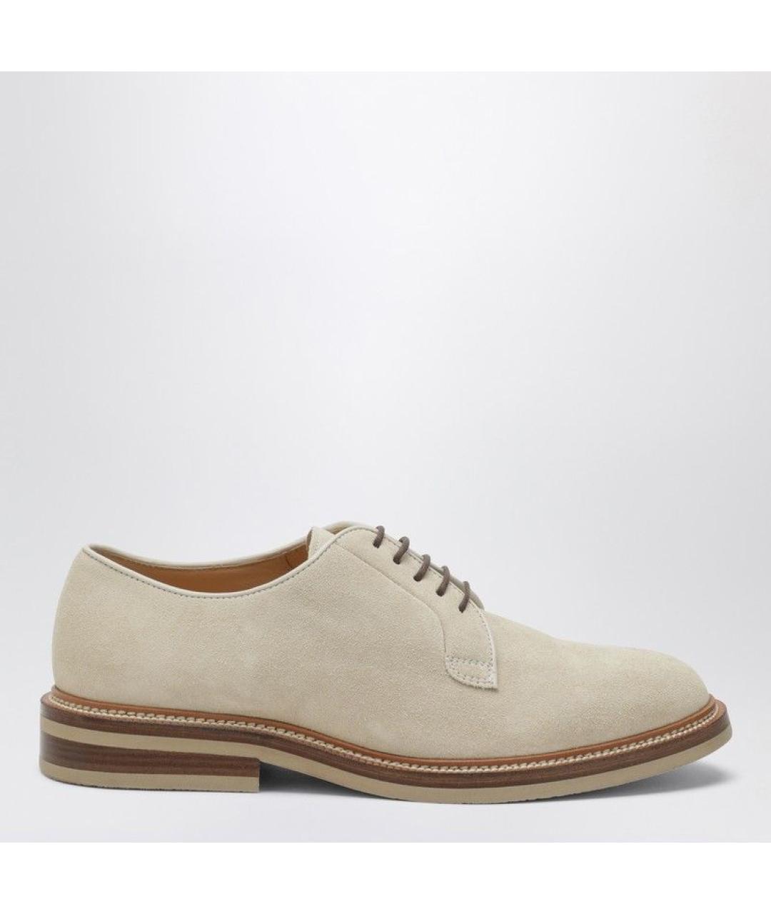 BRUNELLO CUCINELLI Бежевые замшевые низкие ботинки, фото 4