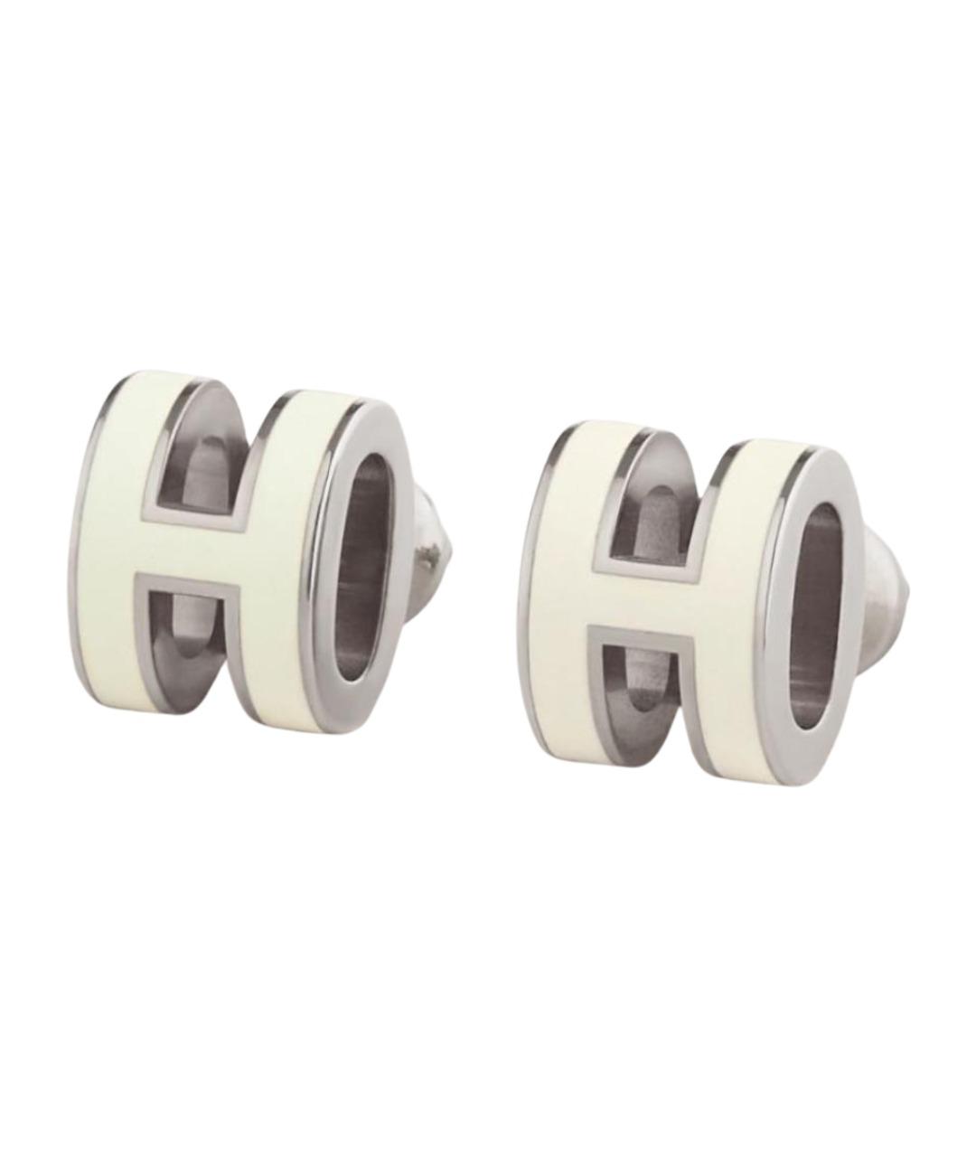 HERMES Белые металлические серьги, фото 1