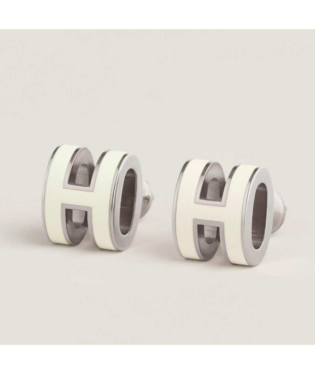 HERMES Белые металлические серьги, фото 3
