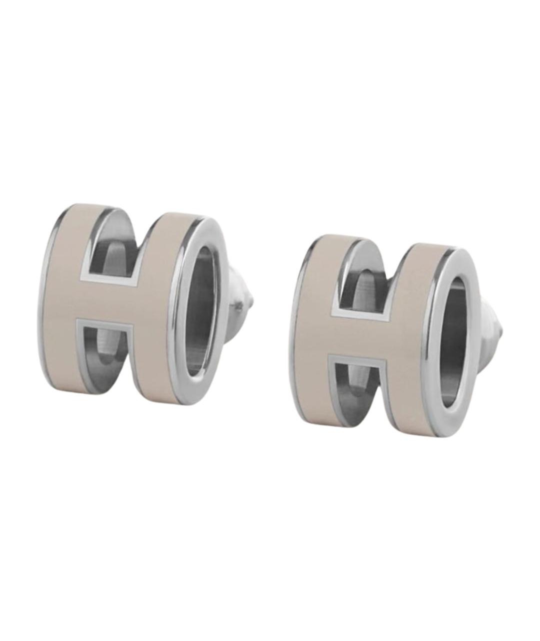 HERMES Бежевые металлические серьги, фото 1