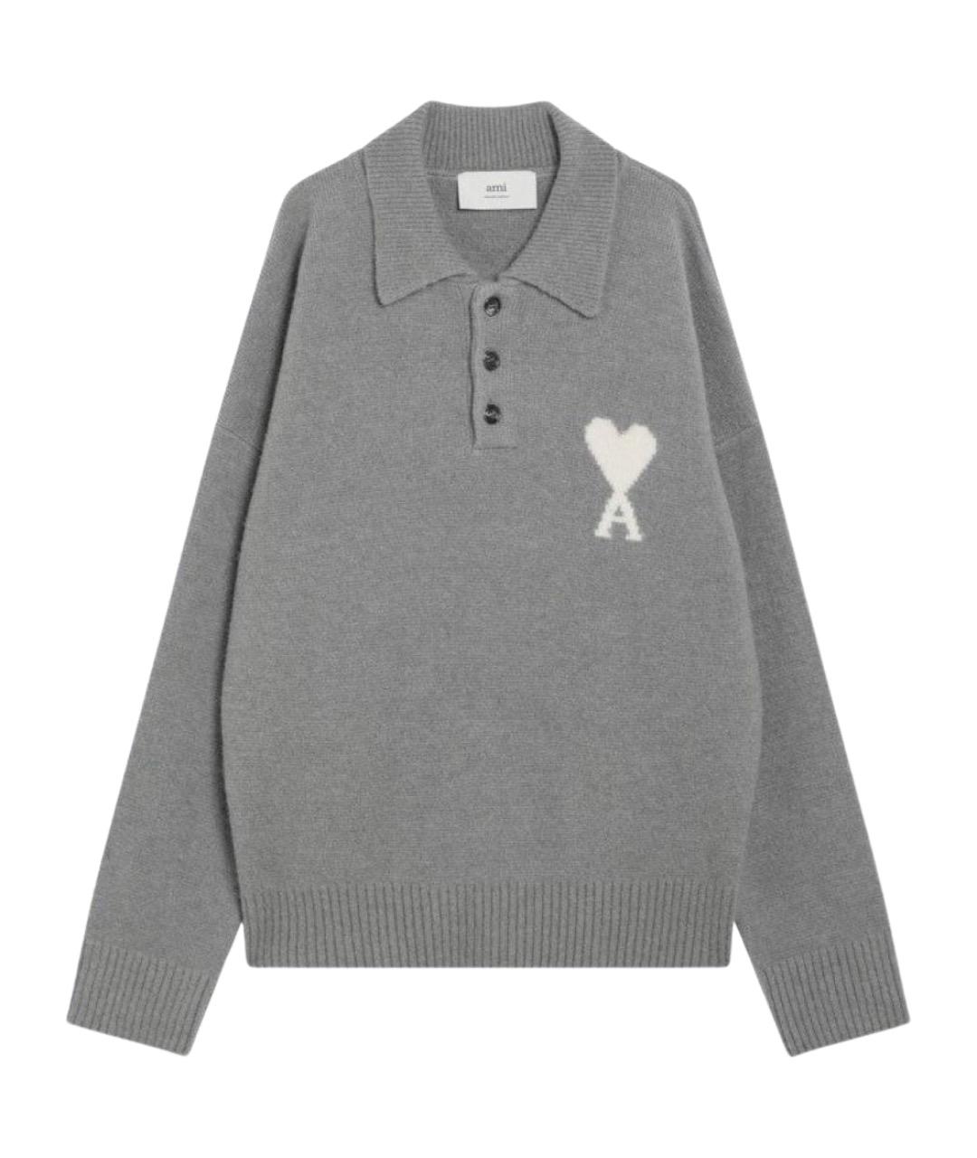 Ami Paris Серый шерстяной джемпер / свитер, фото 1