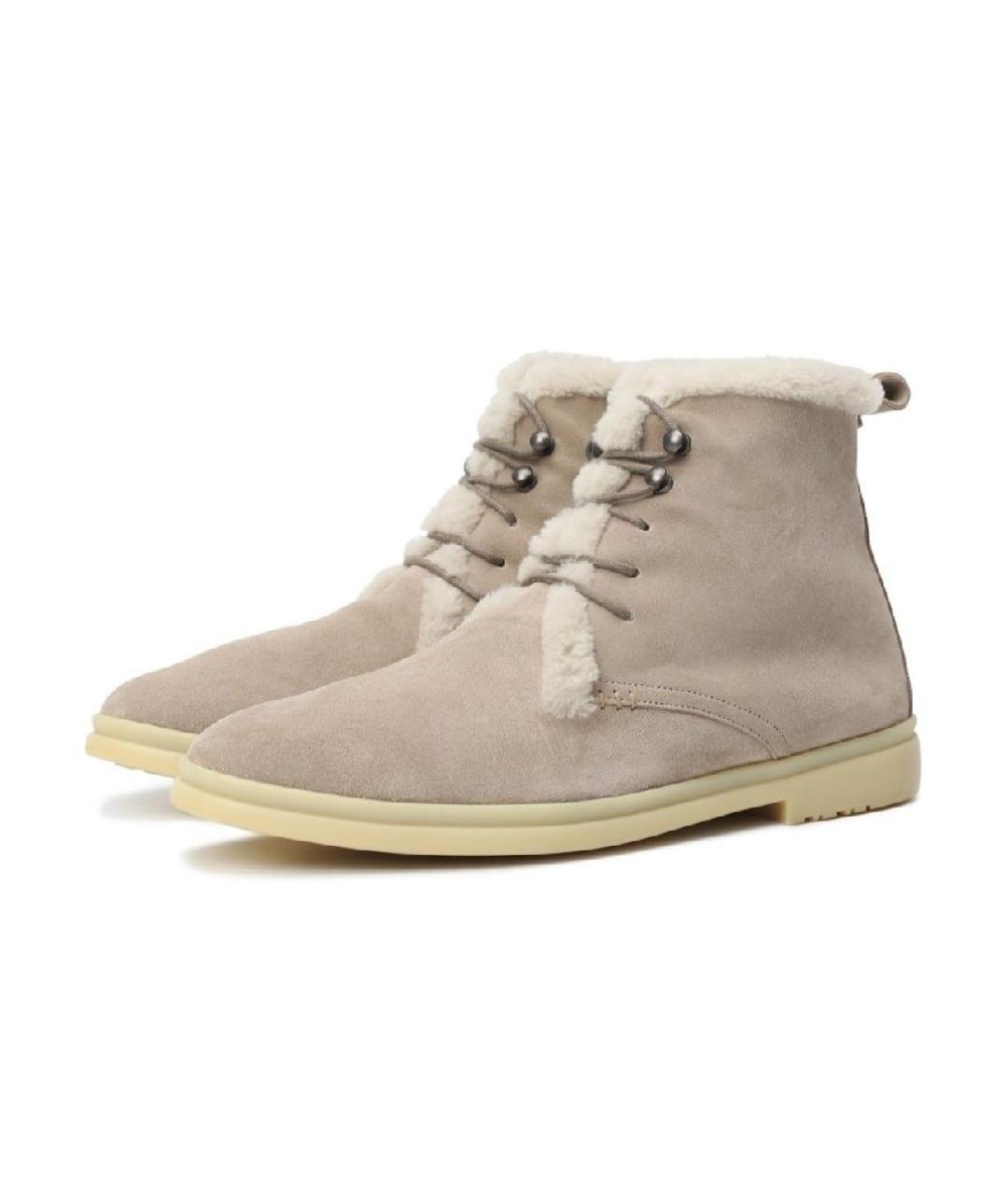 LORO PIANA Бежевые замшевые ботинки, фото 2
