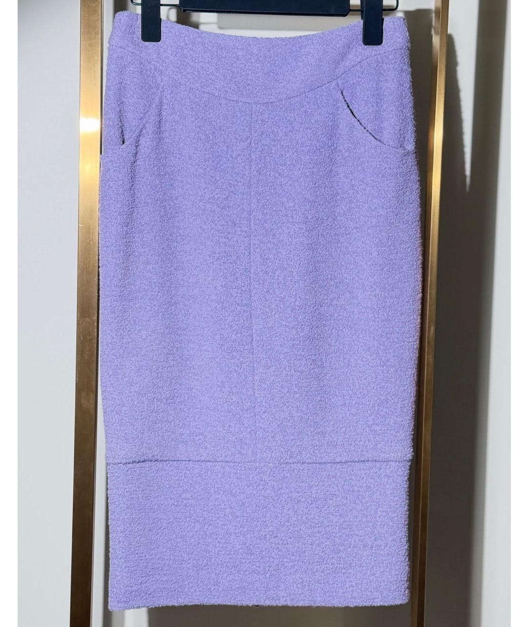 CHANEL Фиолетовая шерстяная юбка миди, фото 6