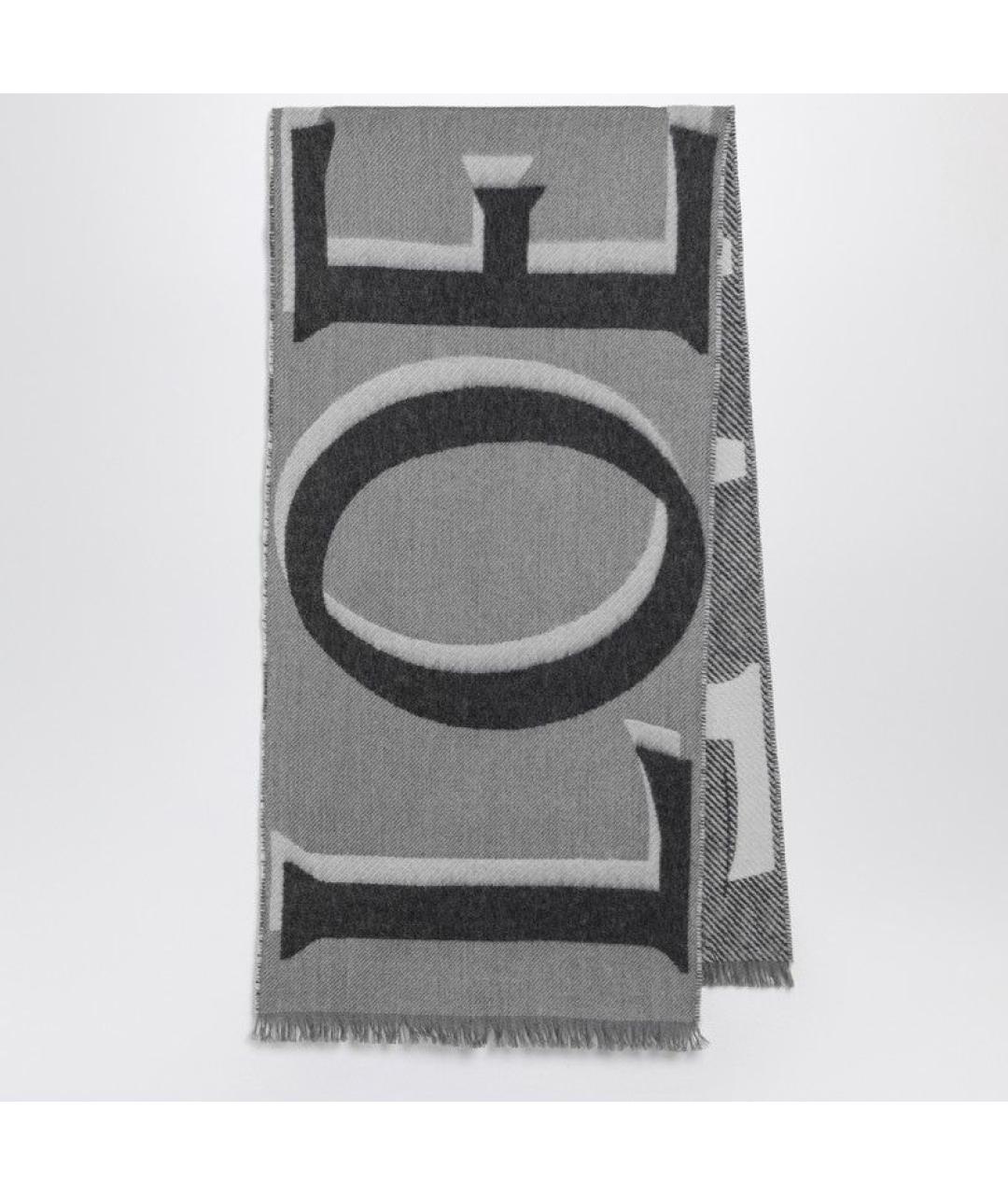 LOEWE Серый шерстяной шарф, фото 3