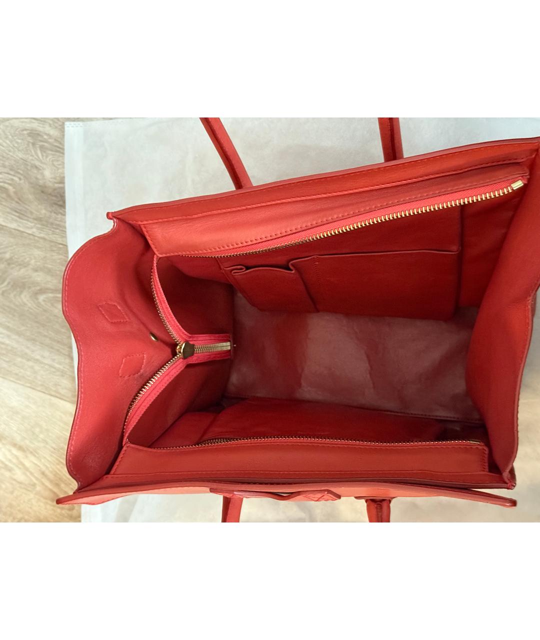 CELINE Коралловая кожаная сумка с короткими ручками, фото 4