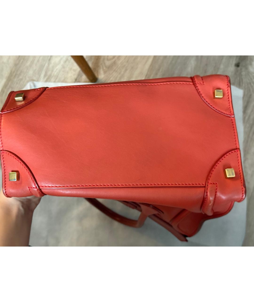 CELINE Коралловая кожаная сумка с короткими ручками, фото 5