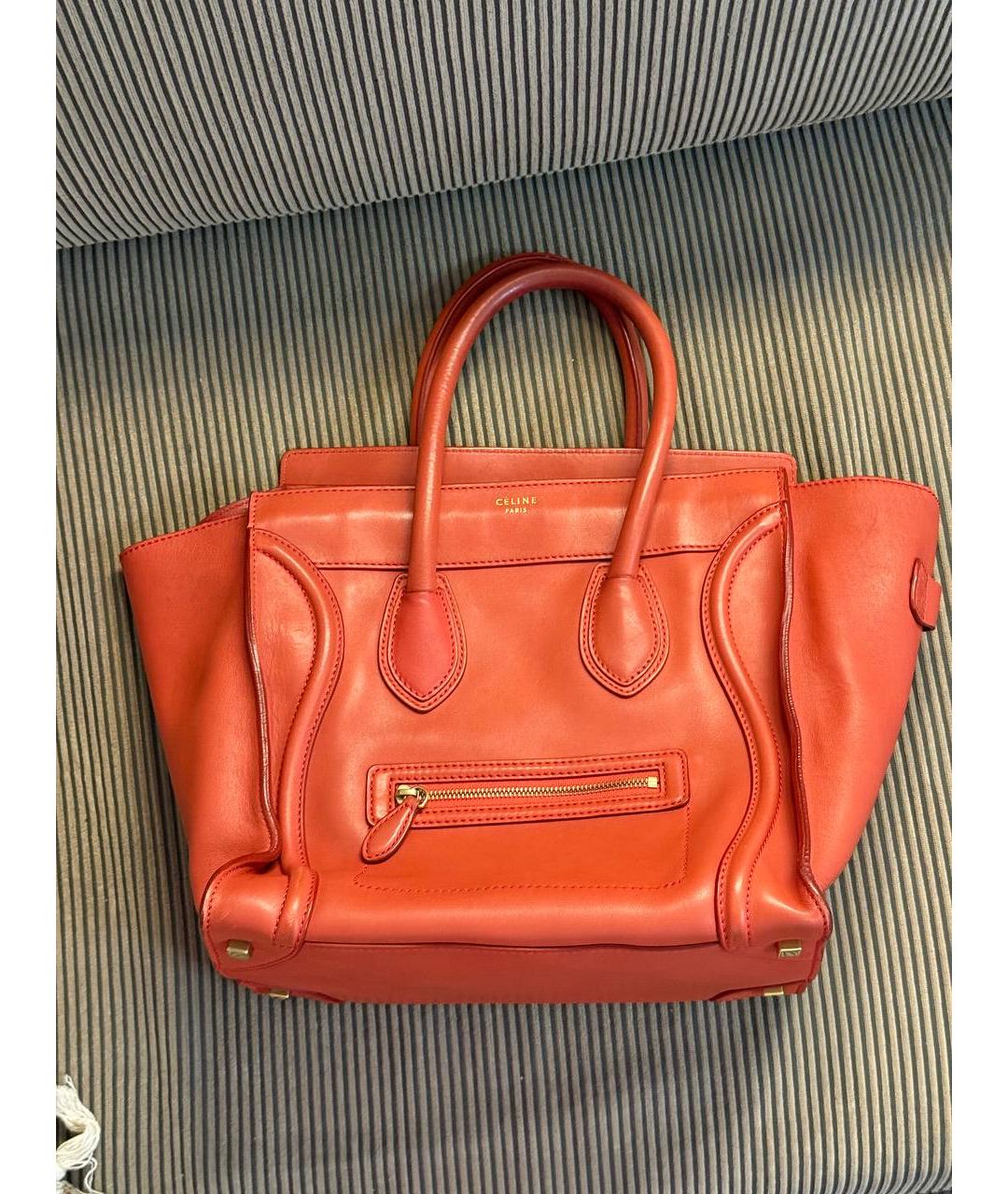 CELINE Коралловая кожаная сумка с короткими ручками, фото 8