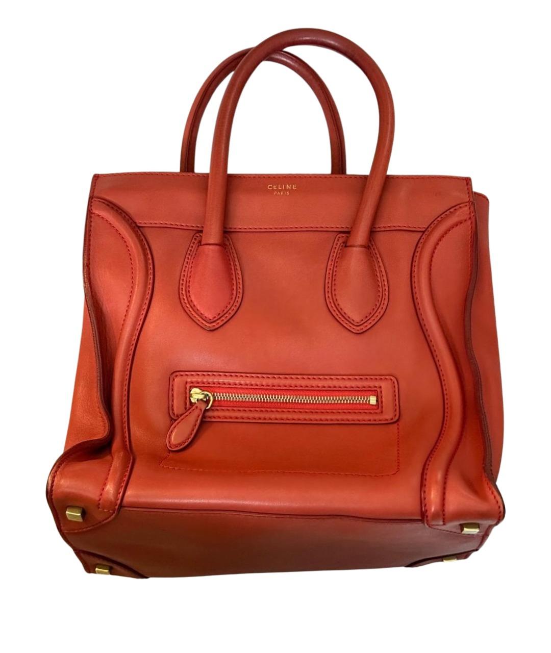 CELINE Коралловая кожаная сумка с короткими ручками, фото 1