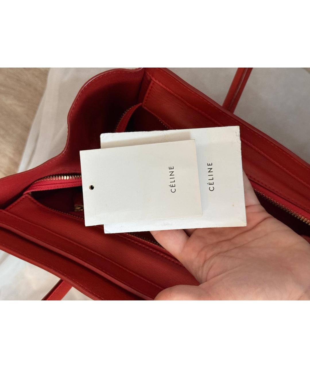 CELINE Коралловая кожаная сумка с короткими ручками, фото 7