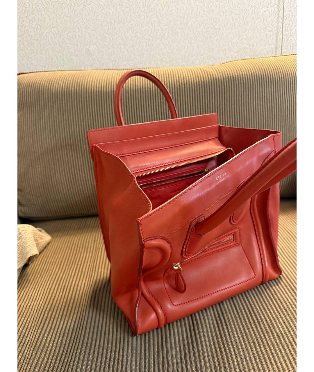 CELINE Коралловая кожаная сумка с короткими ручками, фото 2