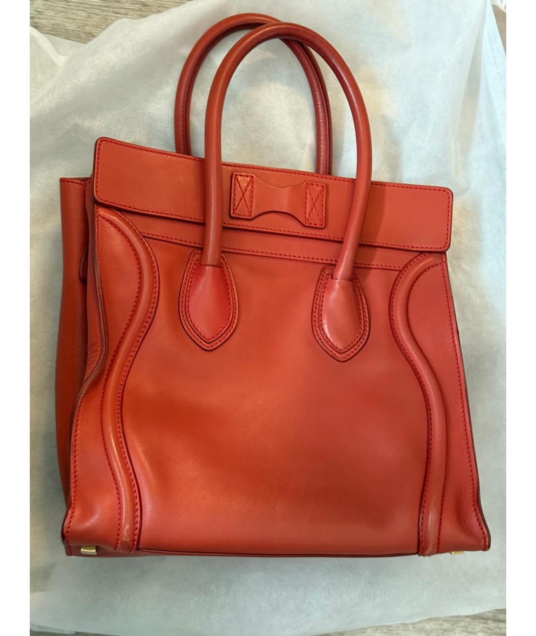 CELINE Коралловая кожаная сумка с короткими ручками, фото 3