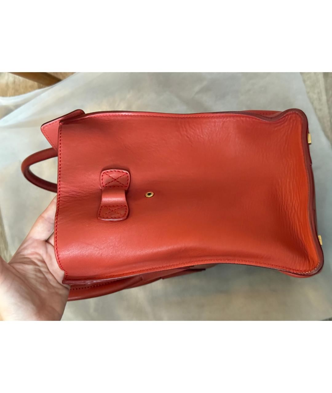 CELINE Коралловая кожаная сумка с короткими ручками, фото 6