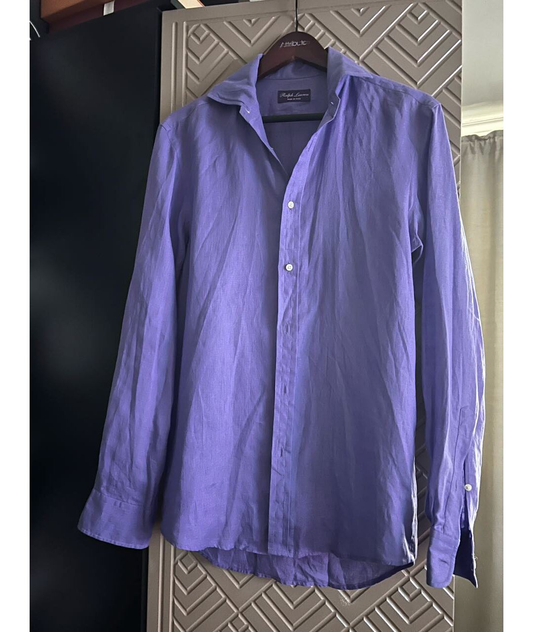 RALPH LAUREN Фиолетовая льняная кэжуал рубашка, фото 5