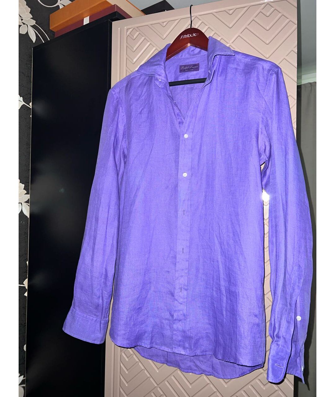 RALPH LAUREN Фиолетовая льняная кэжуал рубашка, фото 6