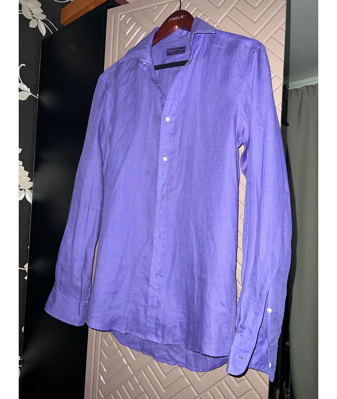 RALPH LAUREN Фиолетовая льняная кэжуал рубашка, фото 4
