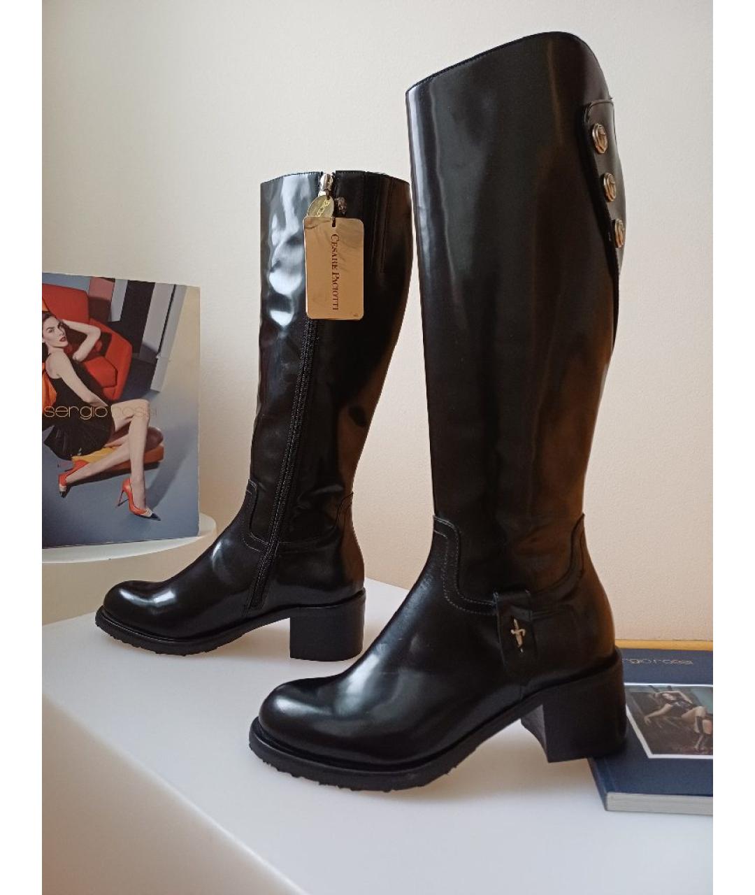 CESARE PACIOTTI Черные сапоги из лакированной кожи, фото 2