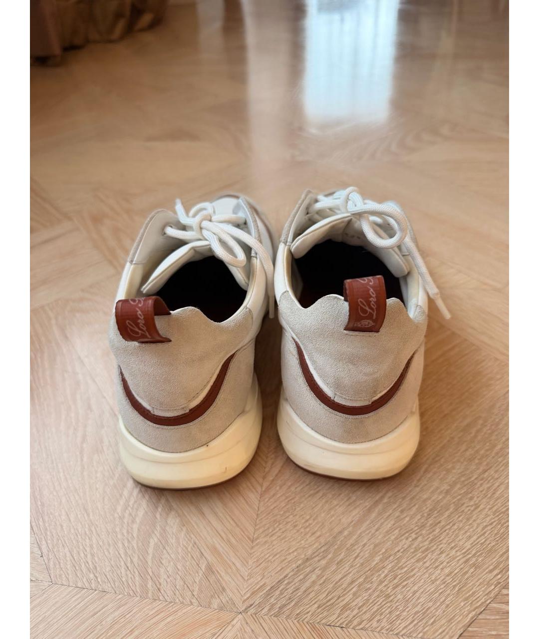 LORO PIANA Белые замшевые низкие кроссовки / кеды, фото 4