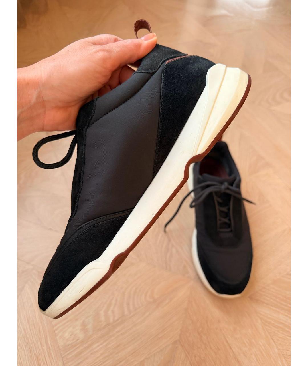 LORO PIANA Темно-синие замшевые низкие кроссовки / кеды, фото 6