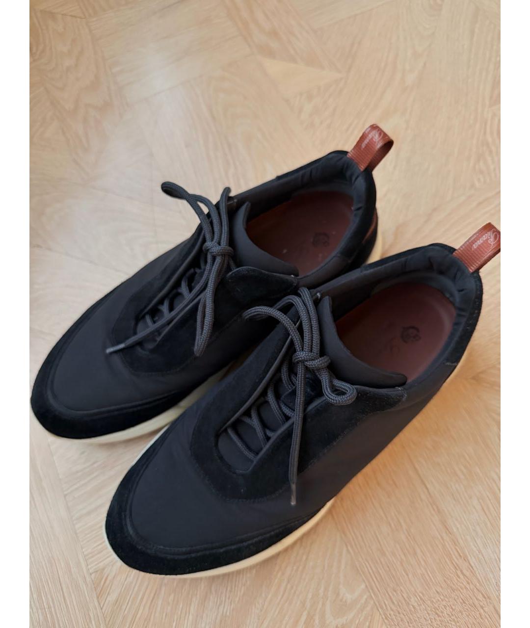 LORO PIANA Темно-синие замшевые низкие кроссовки / кеды, фото 7