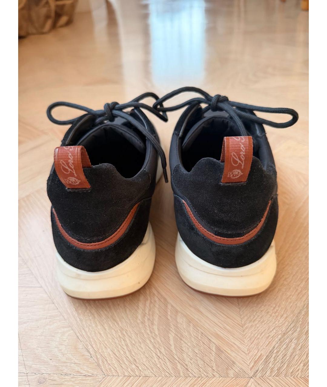 LORO PIANA Темно-синие замшевые низкие кроссовки / кеды, фото 4