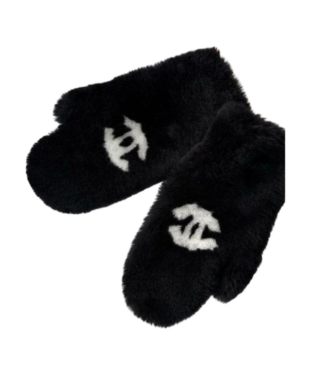 CHANEL Черные шерстяные варежки, фото 1