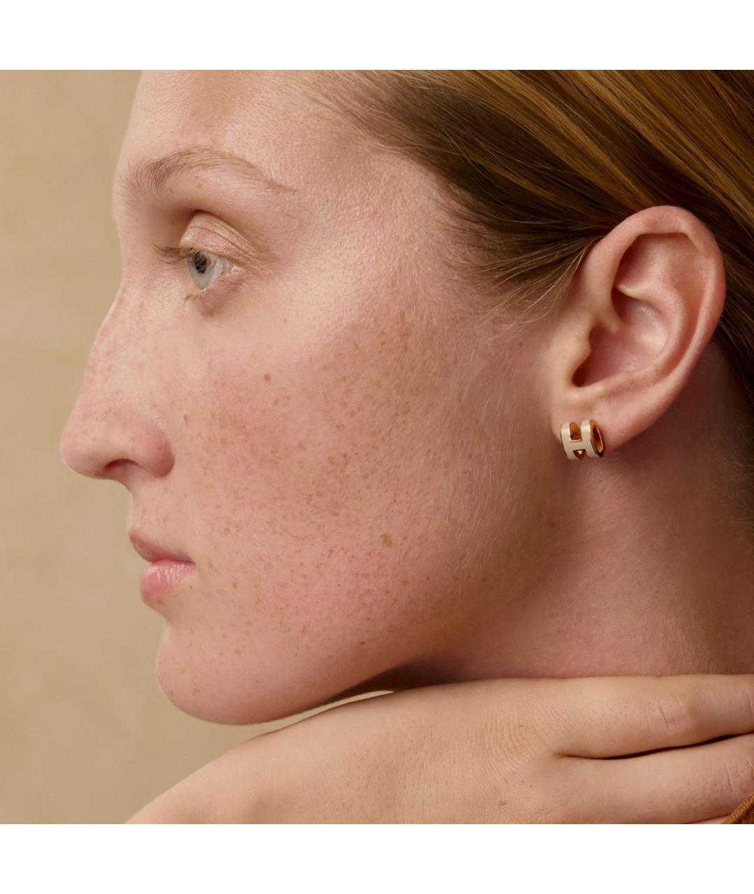 HERMES Бежевые металлические серьги, фото 2