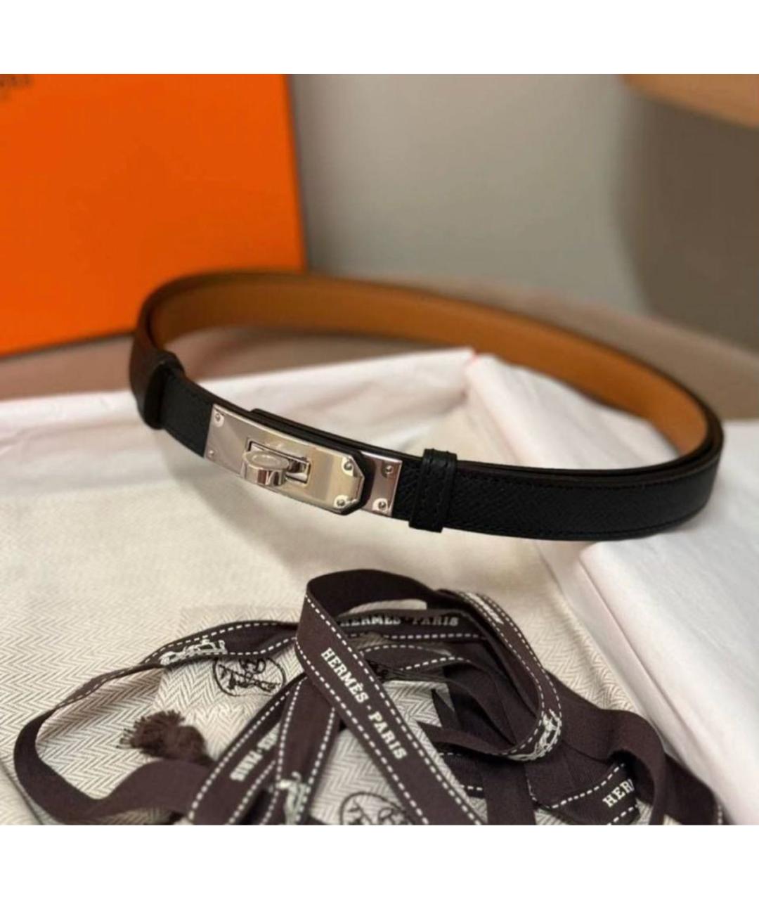 HERMES Черный кожаный ремень, фото 3