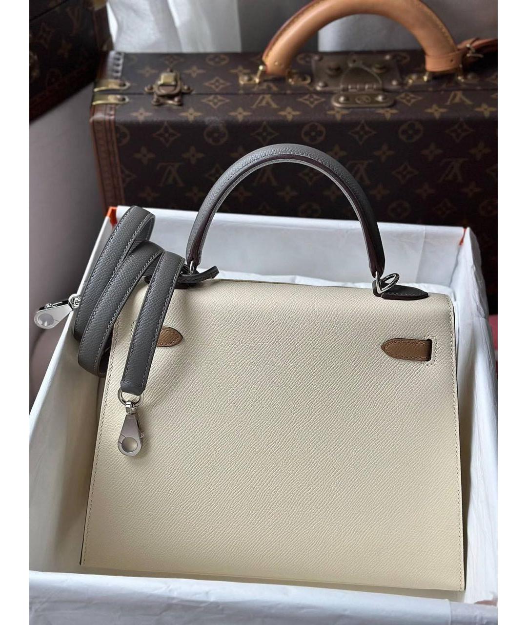 HERMES Бежевая кожаная сумка через плечо, фото 4