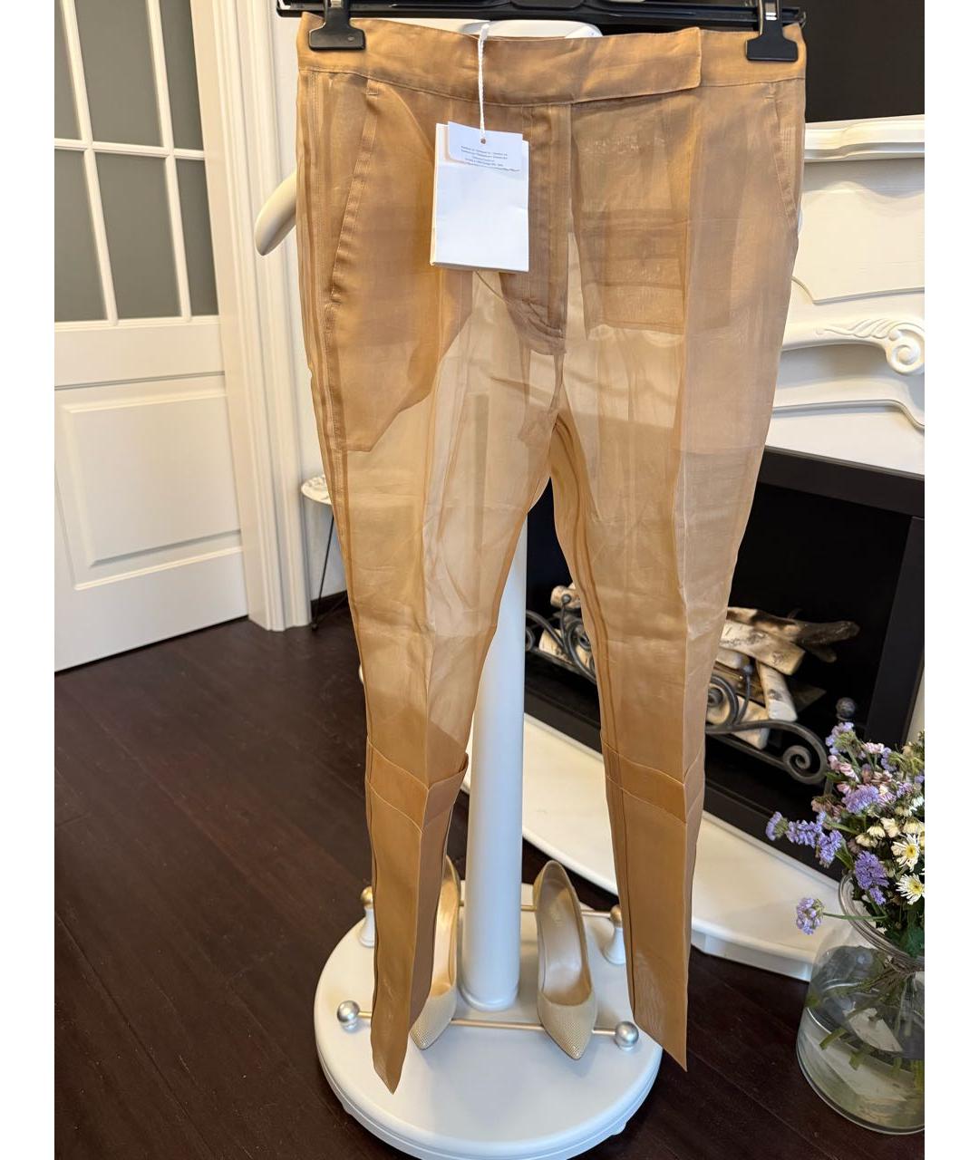 MAX MARA Бежевые шелковые брюки узкие, фото 3