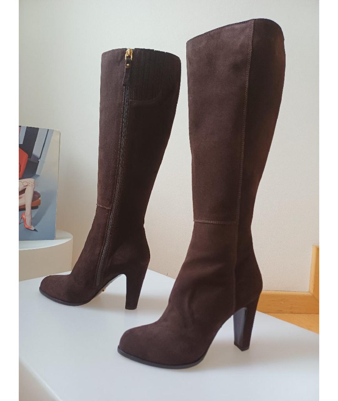 SERGIO ROSSI Коричневые замшевые сапоги, фото 2