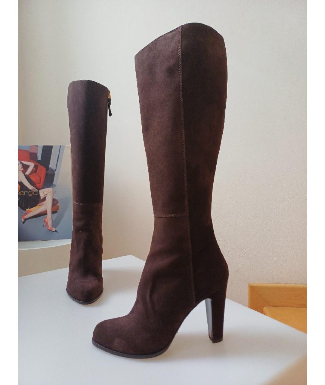 SERGIO ROSSI Коричневые замшевые сапоги, фото 3