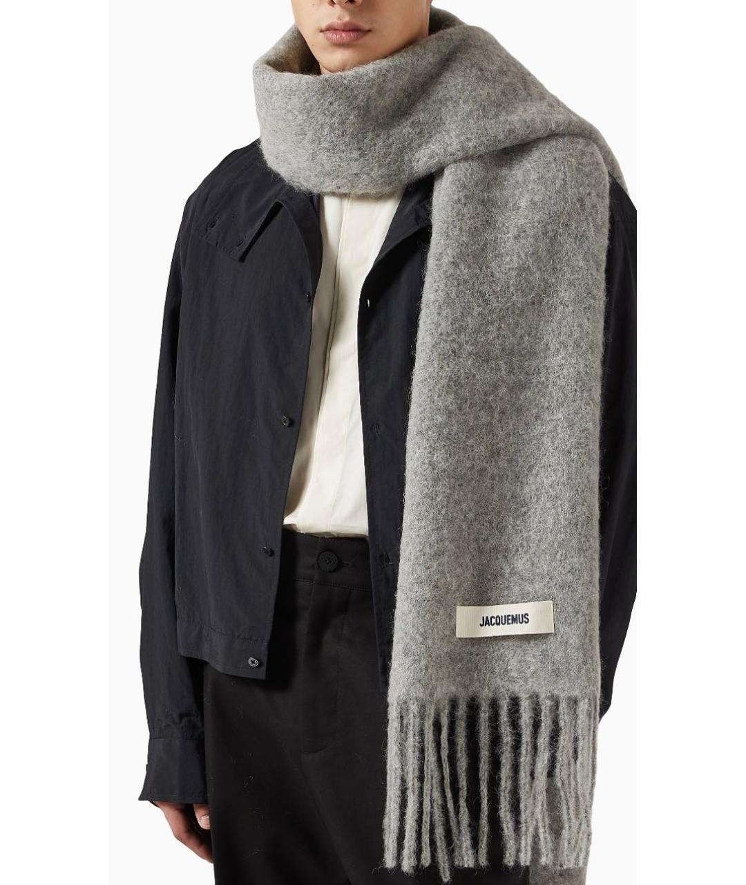 JACQUEMUS Серый шерстяной шарф, фото 3