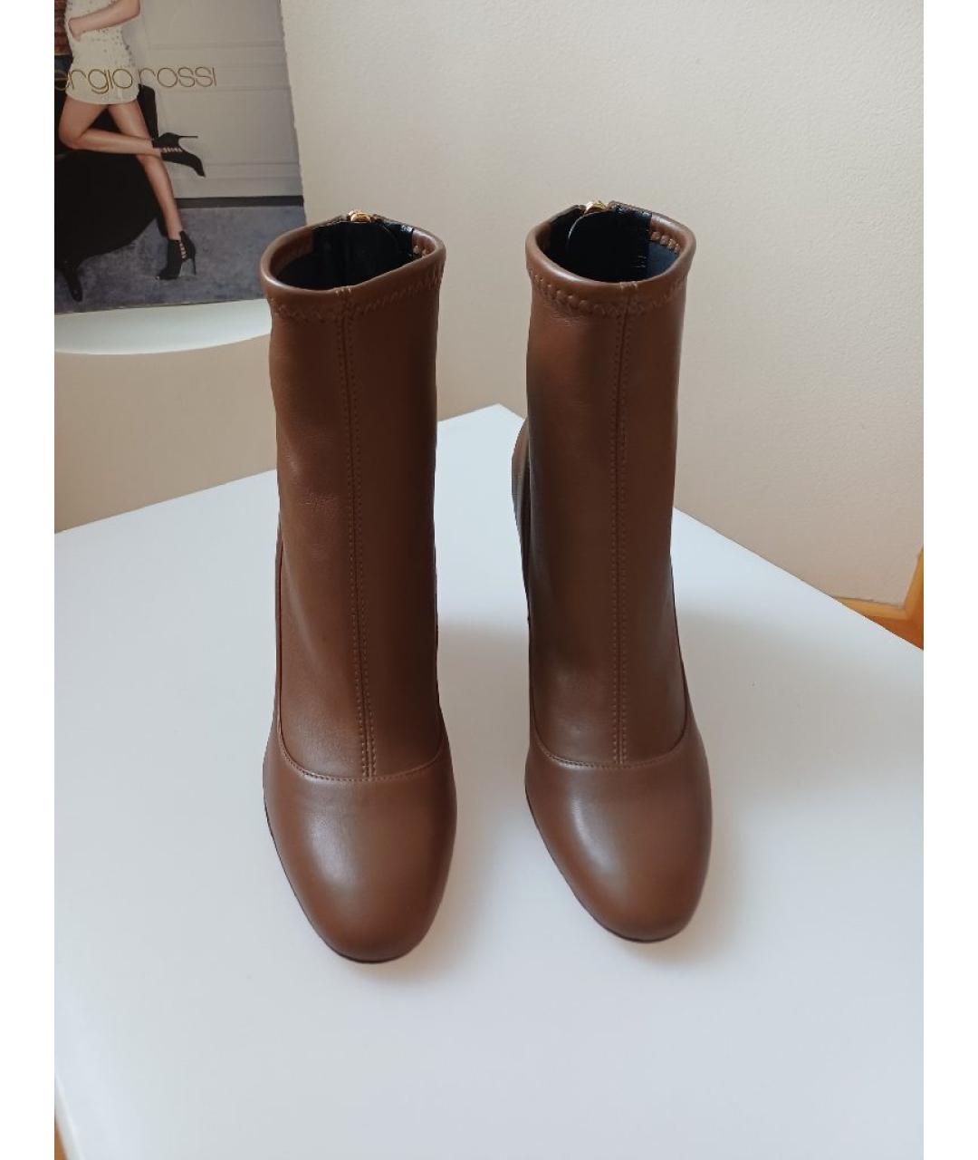 SERGIO ROSSI Коричневые кожаные ботильоны, фото 5