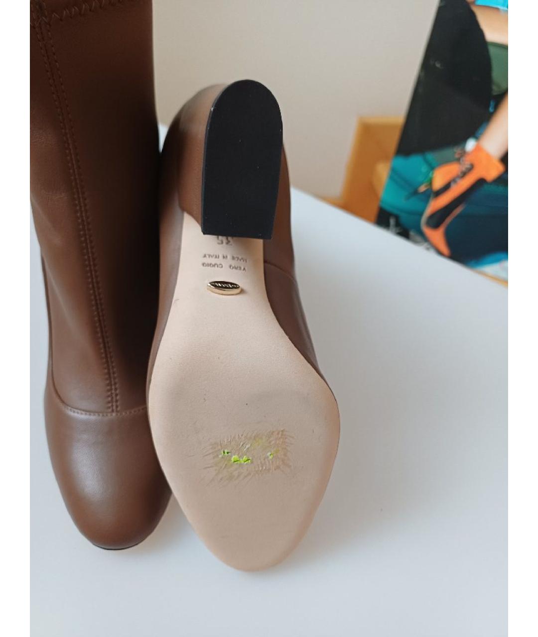 SERGIO ROSSI Коричневые кожаные ботильоны, фото 8