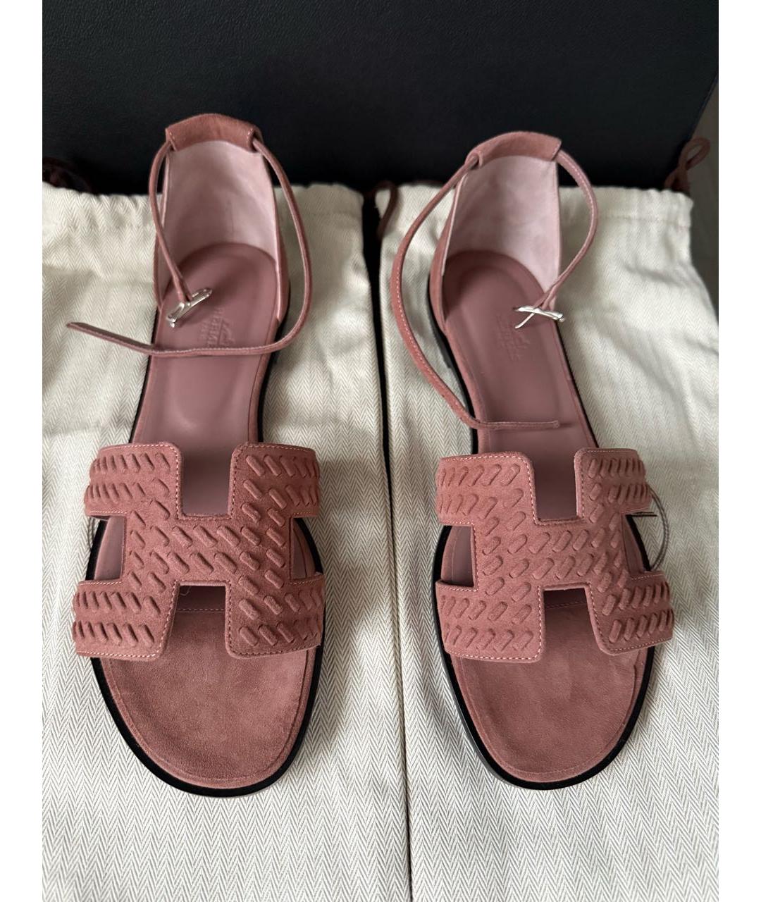 HERMES Розовые замшевые сандалии, фото 2