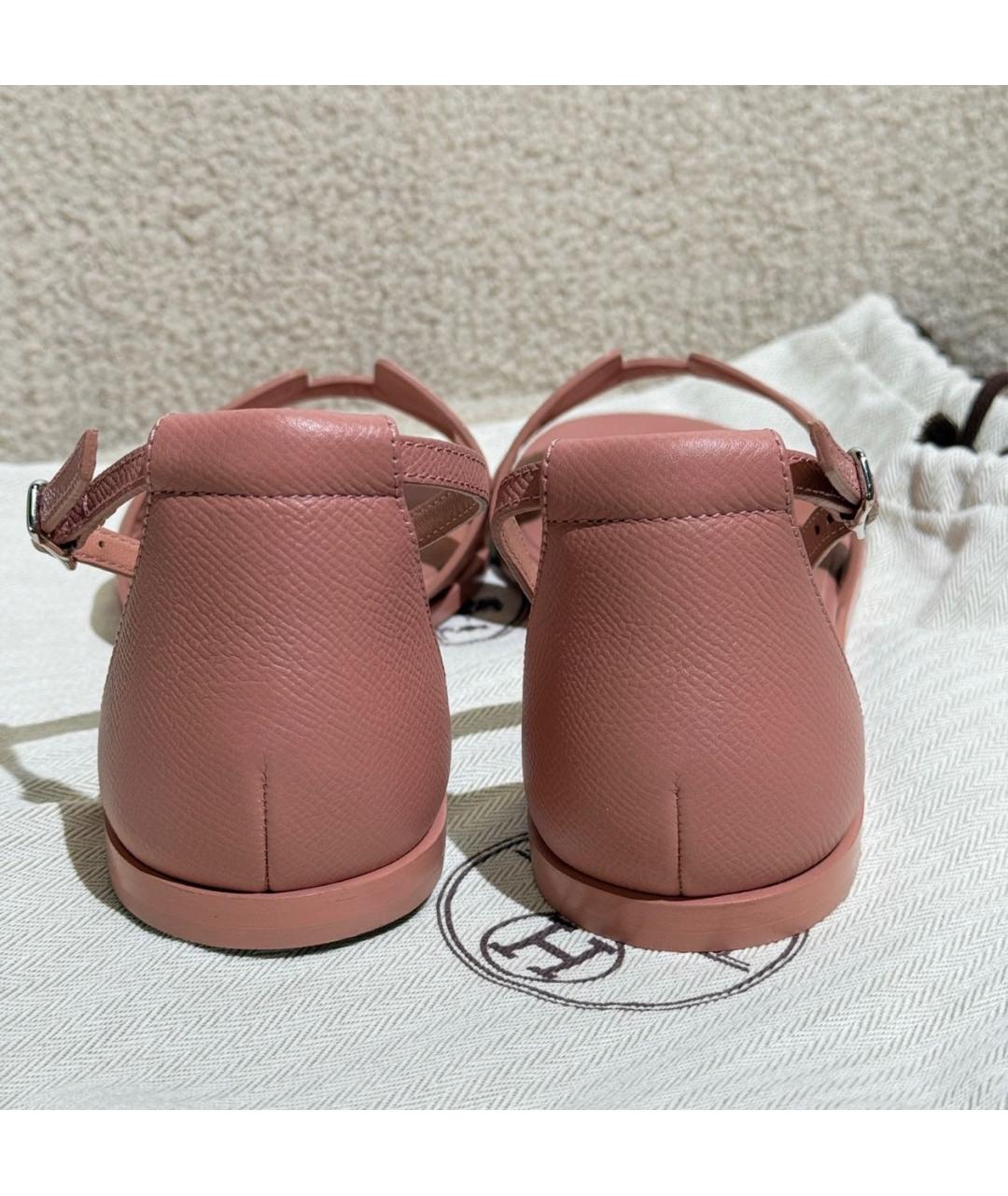 HERMES Розовые кожаные сандалии, фото 4