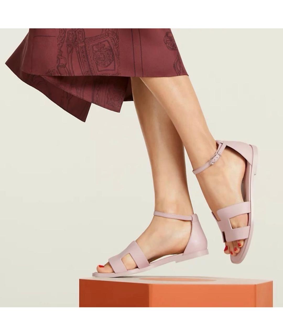 HERMES Розовые кожаные сандалии, фото 5
