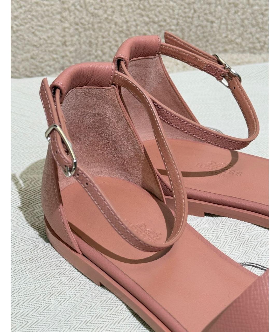 HERMES Розовые кожаные сандалии, фото 3